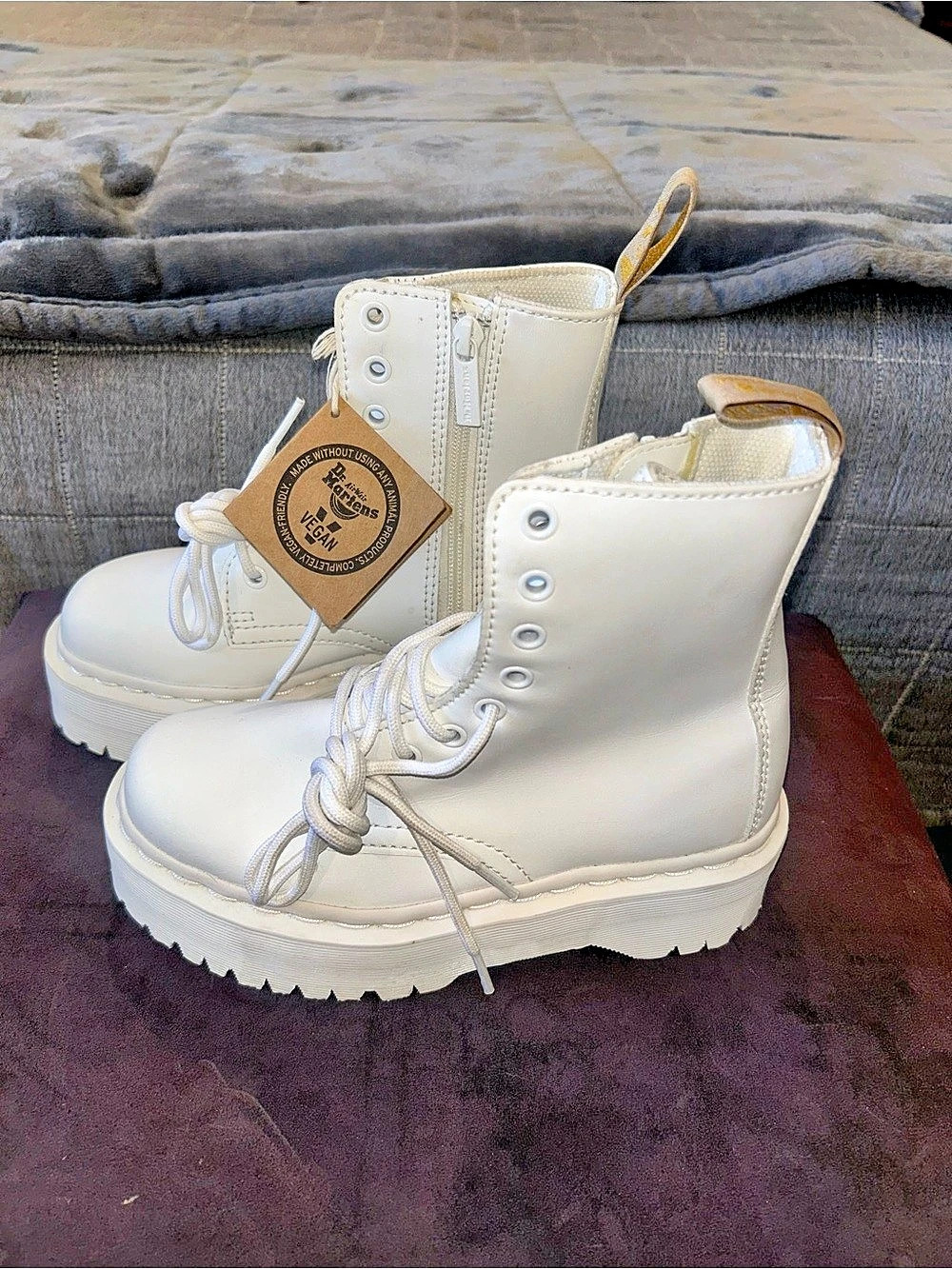 Dr. Martens Vegan Jadon Max White Combat Boots US 5